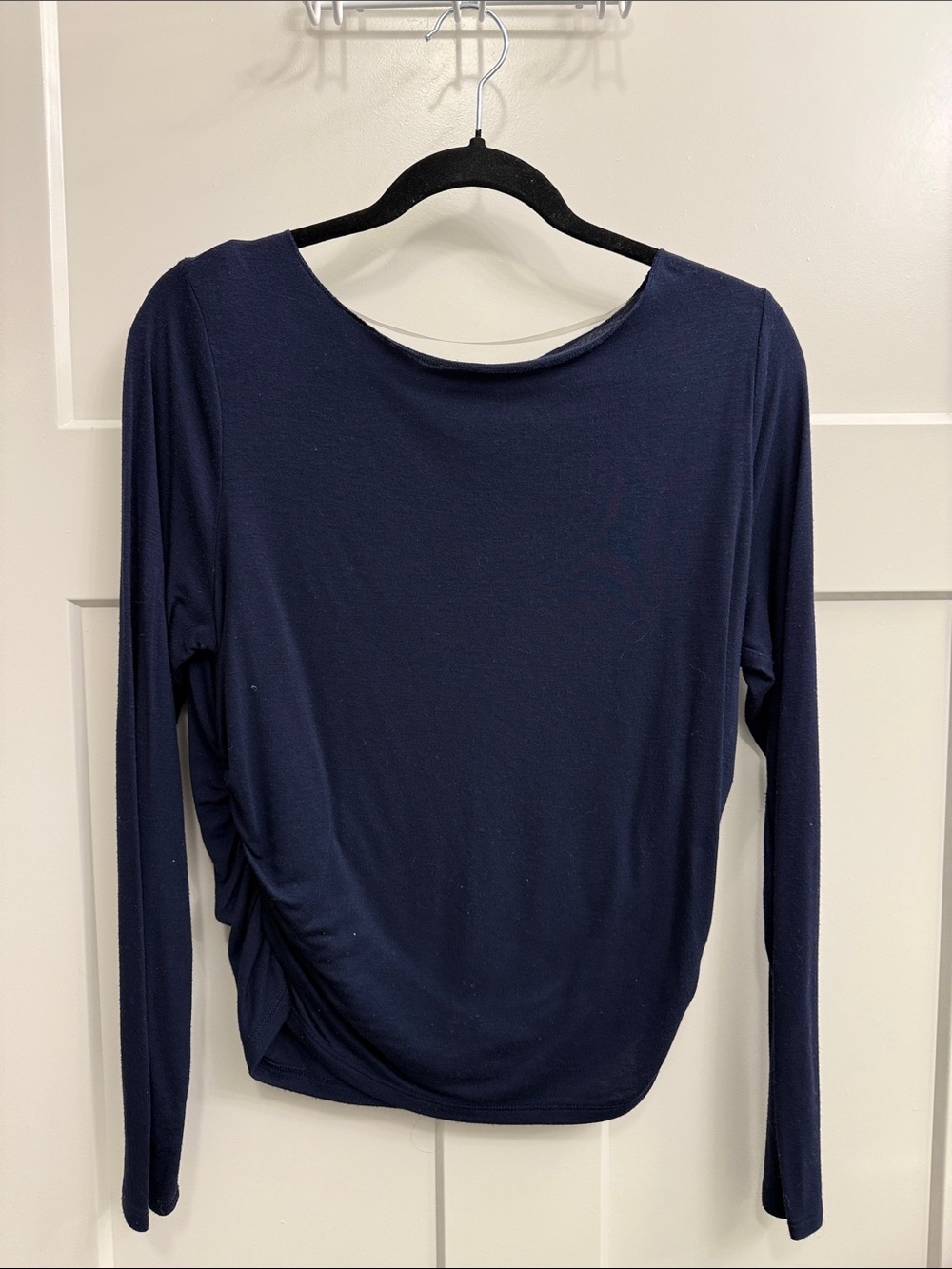wild fable Navy Long-Sleeve Boatneck Top with Side Ruching